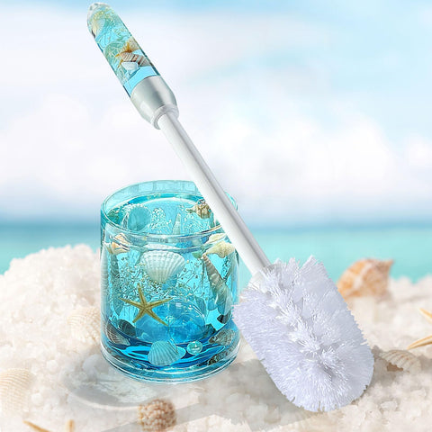 FONMY toilet brush and acrylic holder with seashell design for stylish bathroom organization.