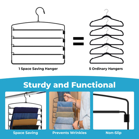 Fontaines Luxury 5 Tier Pants Hangers keeps wardrobe tidy and items easily visible.