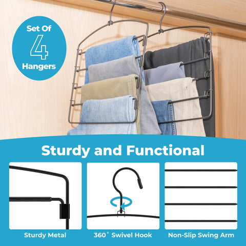 Fontaines Luxury 5 Tier Pants Hangers versatile for pants, jeans, skirts and leggings.