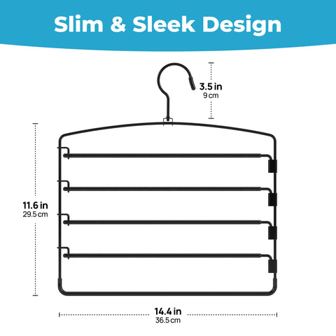 Fontaines Luxury 5 Tier Pants Hangers four-pack supports efficient closet setup and retrieval.