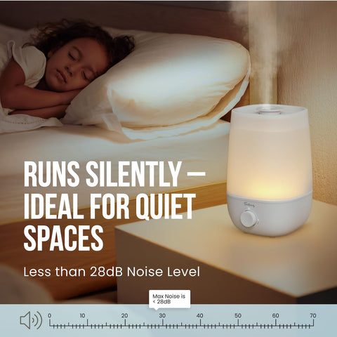 Fontaines Luxury Humidifier whisper-quiet operation for peaceful nights.