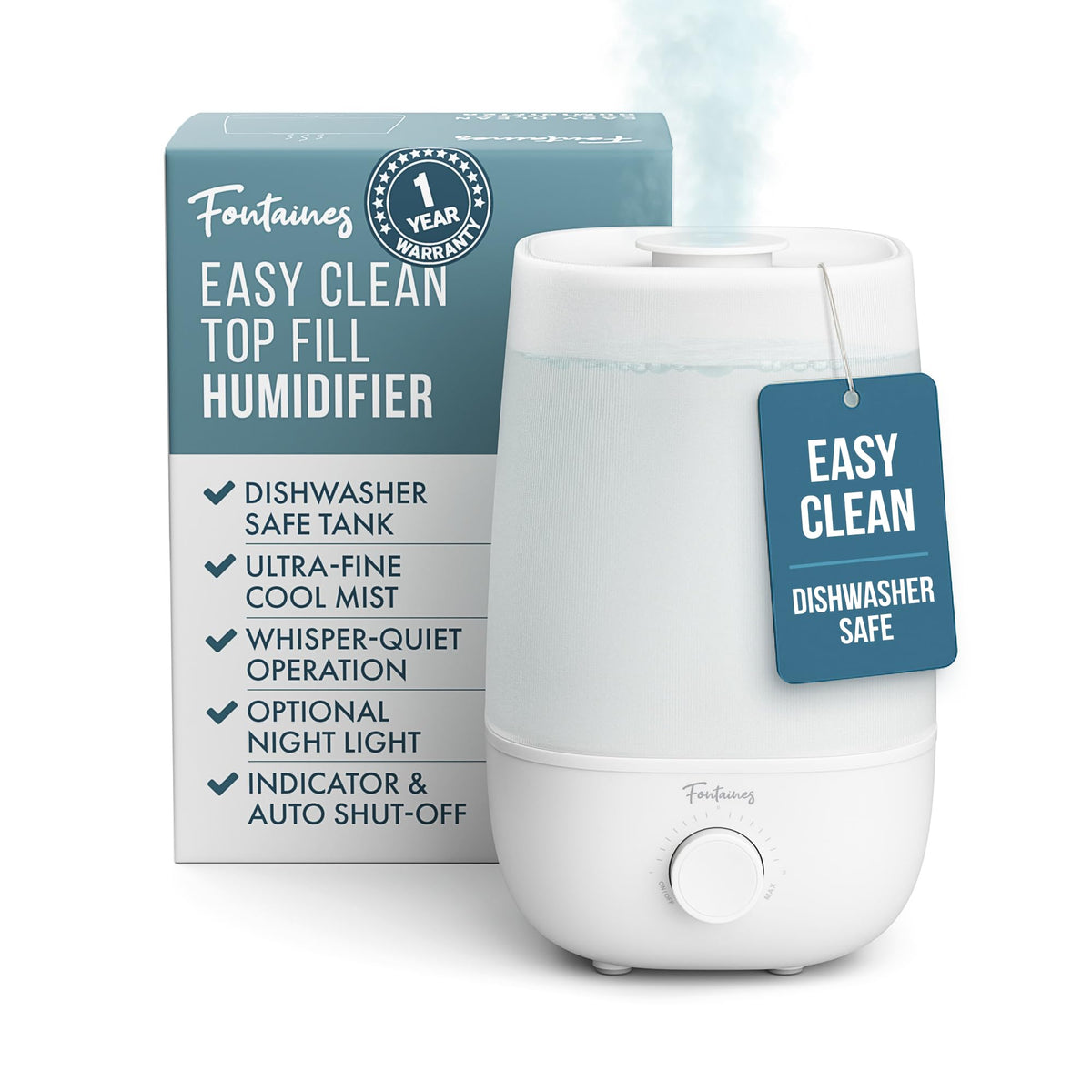 Fontaines Luxury Top-Fill Humidifier refilling easily for clean bedroom air.