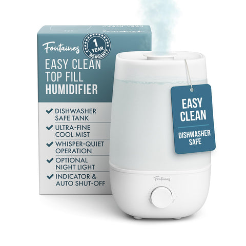 Fontaines Luxury Top-Fill Humidifier refilling easily for clean bedroom air.