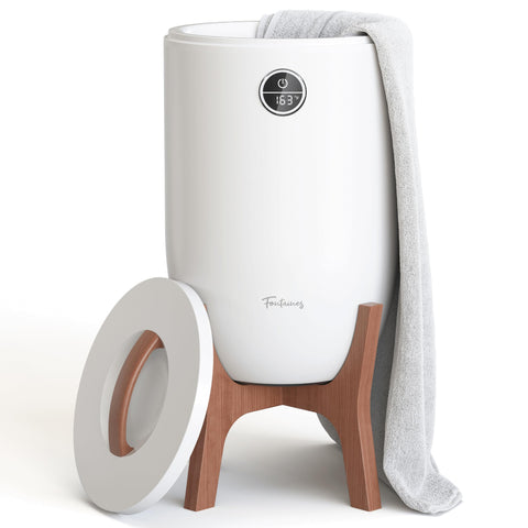 Fontaines Luxury Towel Warmer with bucket lid keeps towels warm for spa-ready moments.