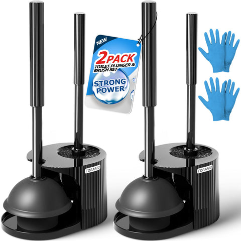 FORASTO 2Pack 2-in-1 toilet brush and plunger set for convenient bathroom cleaning.