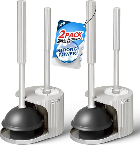 FORASTO 2Pack 2in1 toilet plunger and brush set in cream grey for compact bathroom cleaning.