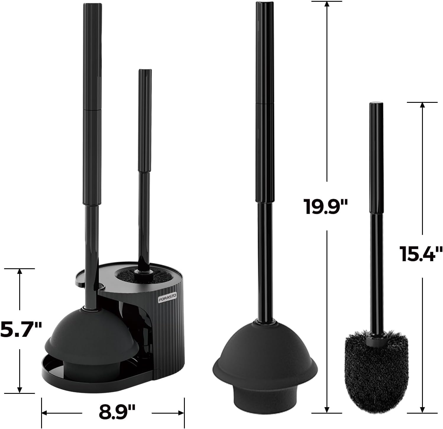 FORASTO black finish bathroom tools offer modern, coordinated aesthetics.