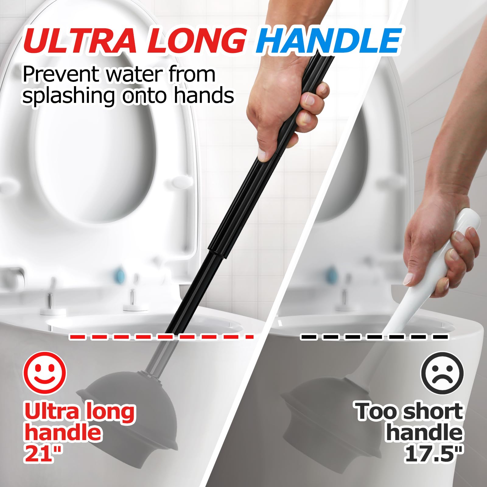 FORASTO extended-handle plunger reduces splash while unclogging drains