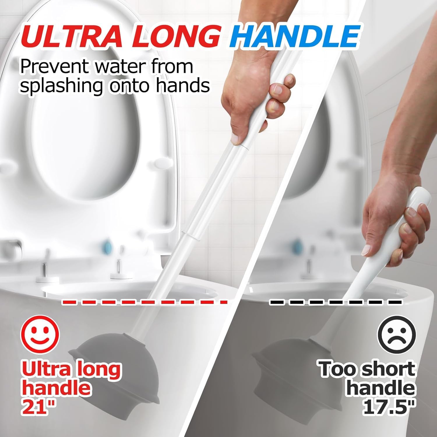 Extended-handle plunger by FORASTO for firm grip and splash-free operation.