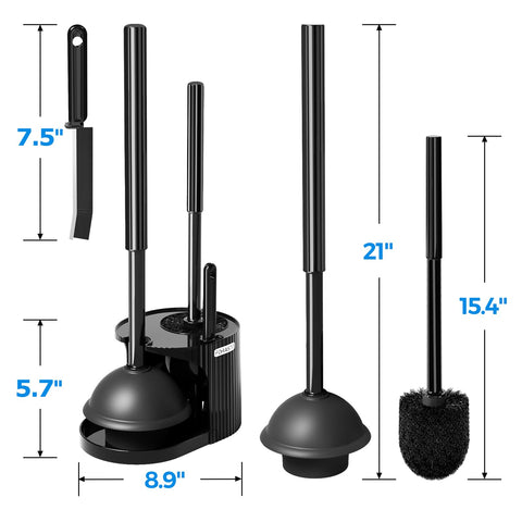 In-use FORASTO set with plunger and brush cleaning a toilet