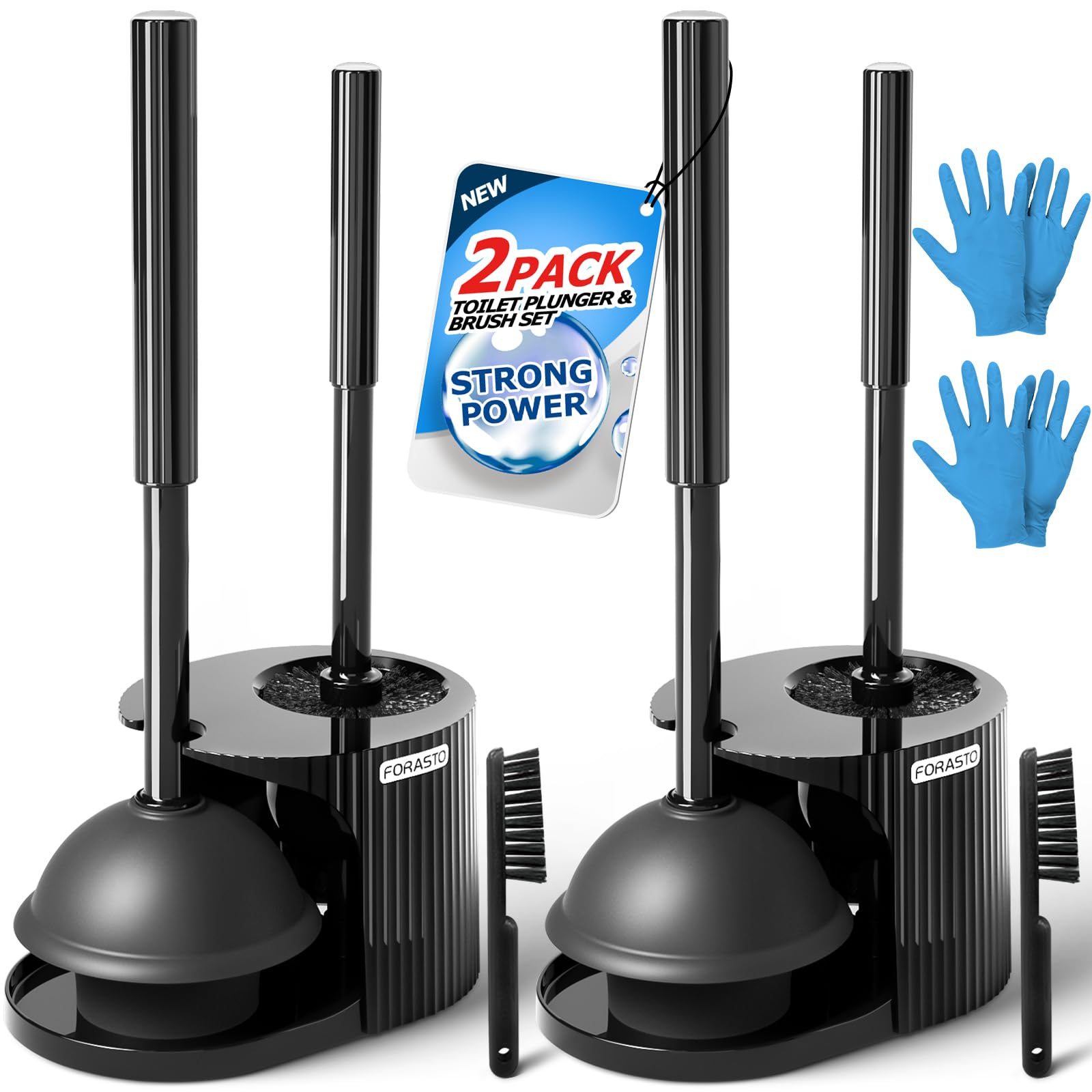 FORASTO 2Pack set with brushes and plungers for quick bathroom cleanup