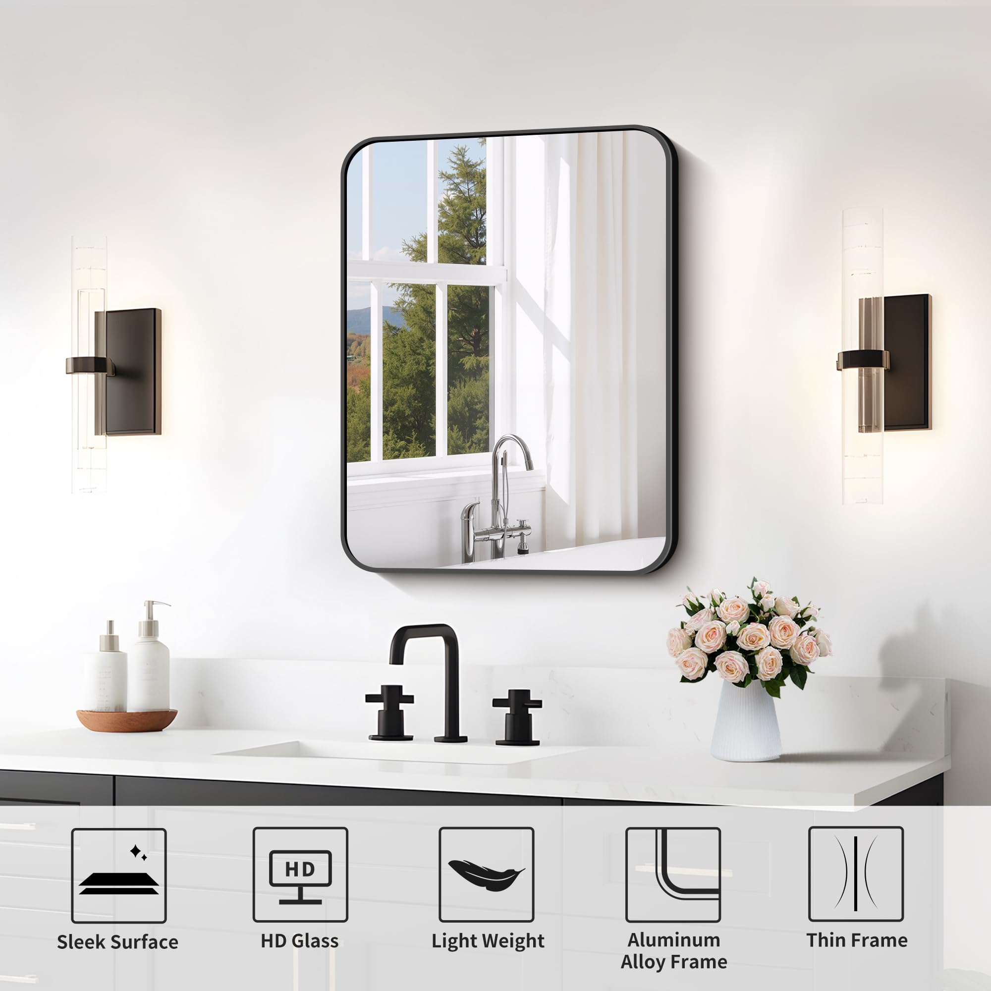 FORBATH humidity-ready bathroom mirror maintains finish in steamy spaces.