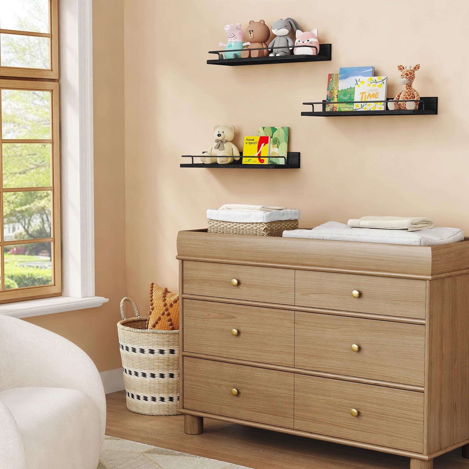 Forbena 17-inch floating shelves set of three enhances small-space organization