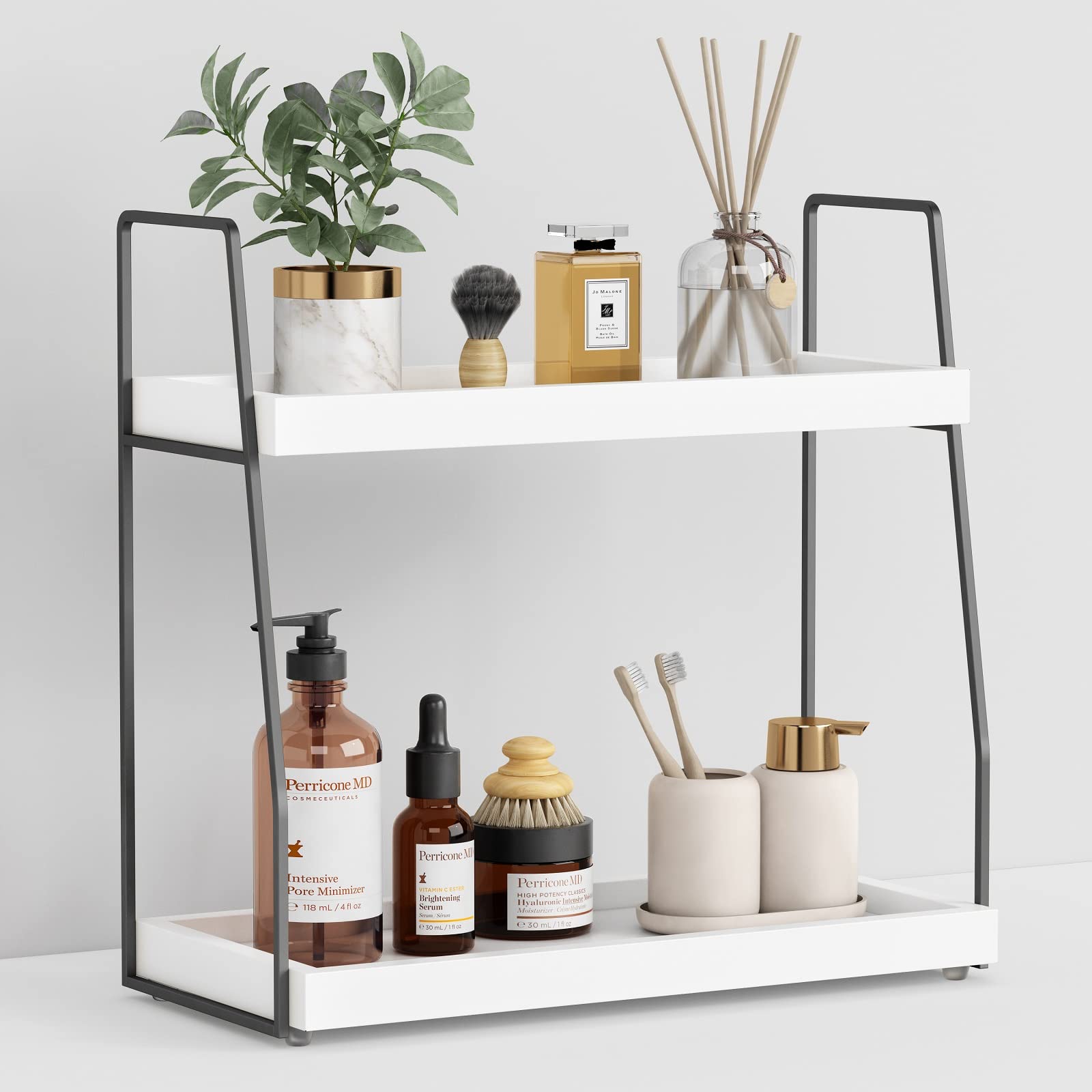 Forbena 2-tier bathroom counter organizer on a polished vanity for tidy surfaces.