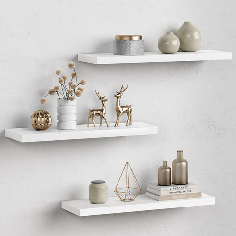 Forbena 24-inch floating shelves in white installed for wall decor and easy storage