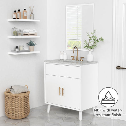 Forbena white floating shelves mounted in a bathroom for compact storage