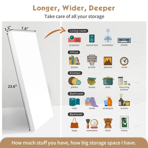 Forbena hidden-bracket shelves displaying trophies and photos with a clean floating look