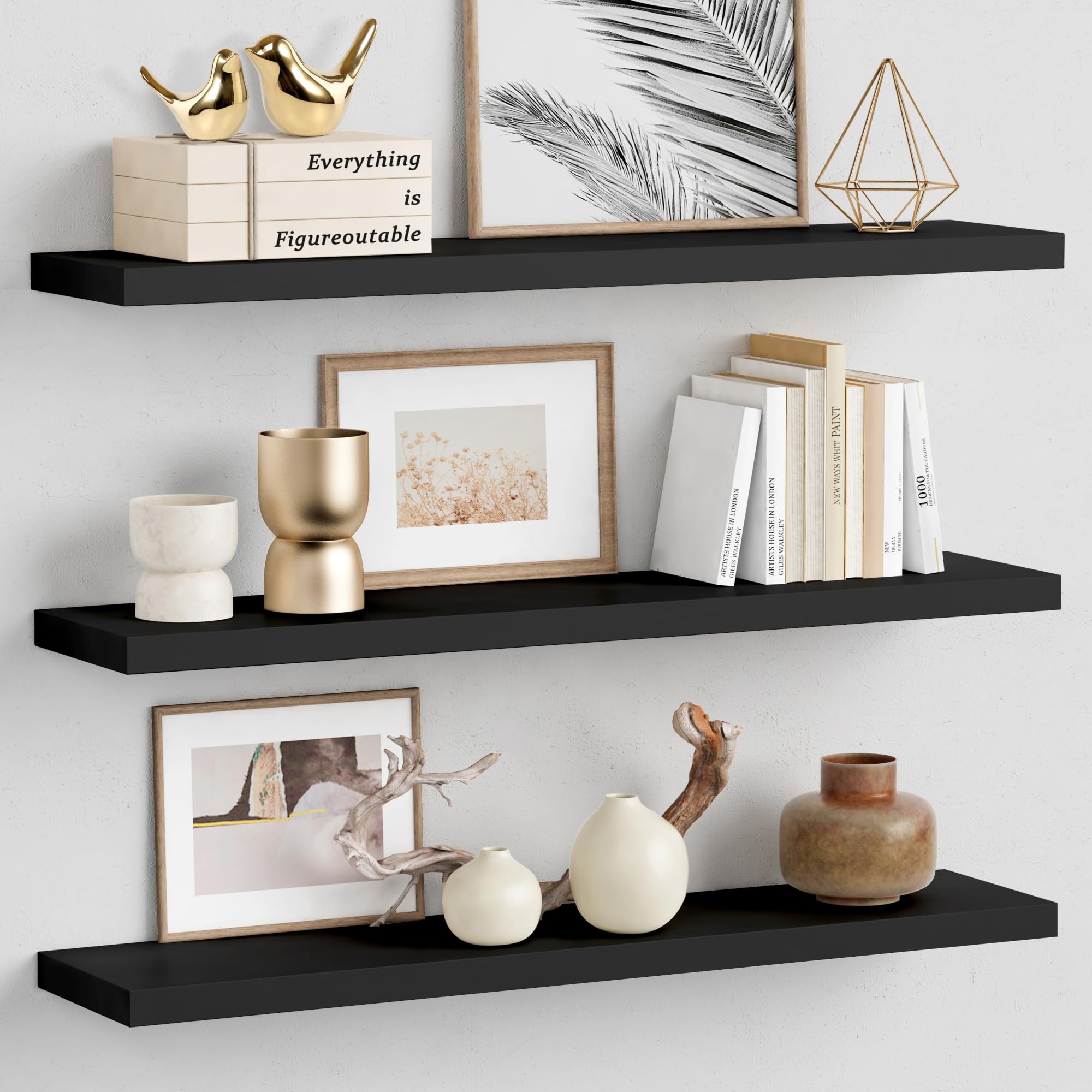 Forbena 36-inch black floating shelf left view shows ample display space