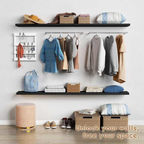 Forbena 36-inch black floating shelf mounted in office for organization