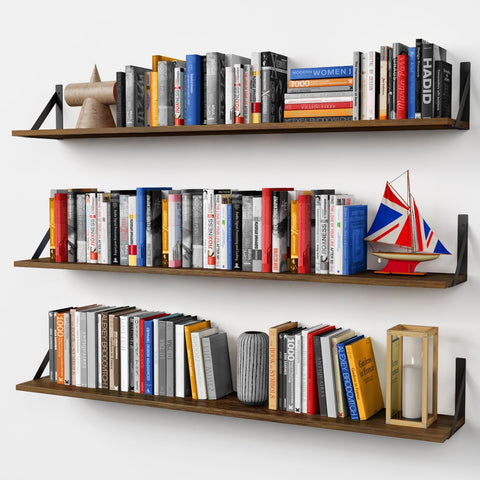 Forbena 48-inch floating shelves installed on the wall create a spacious display for books and decor.