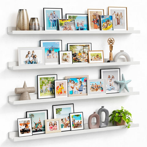 Forbena 48-inch floating shelf with lip displaying photo frames on a wall