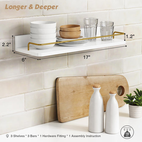 Forbena bathroom floating shelves provide neat skincare storage and towel organization