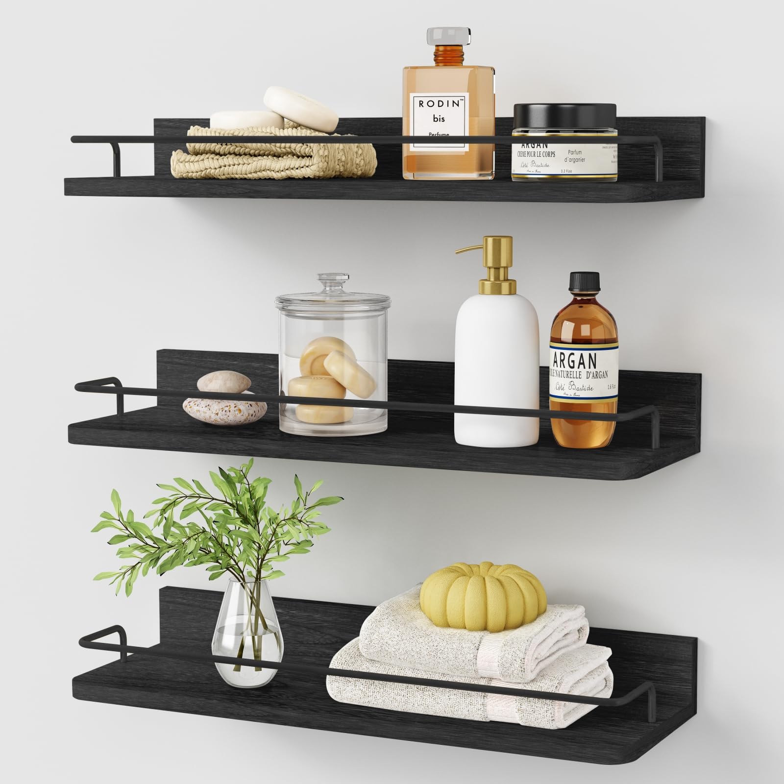 Forbena black floating shelves wall set of three adds discreet storage and rustic charm