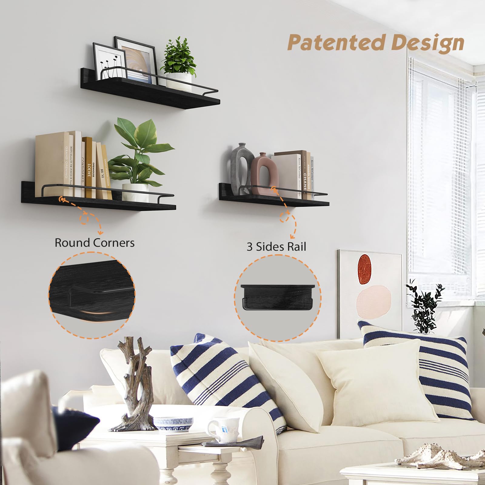 Forbena black wall shelves bedroom decor creates a focal point with practical display