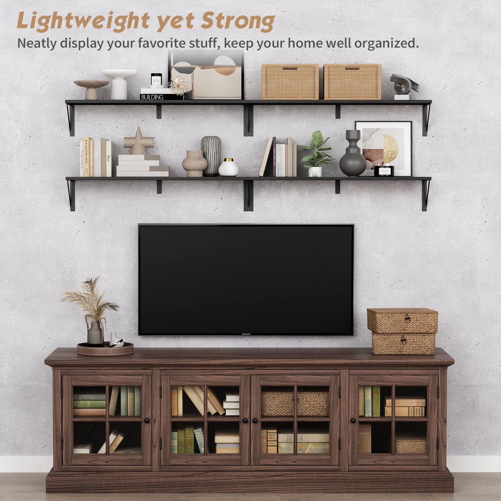 Forbena black wall shelves heavy-duty design supports books, decor, and plants