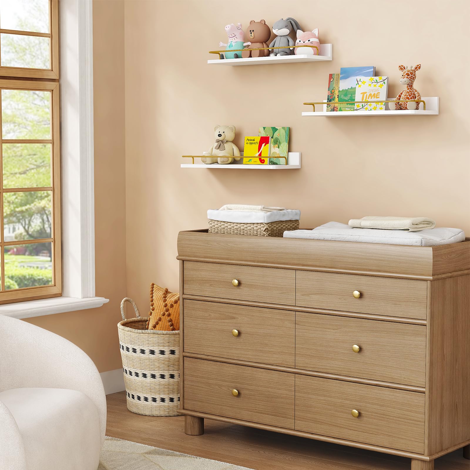 Forbena easy-install white and gold wall shelves with included hardware