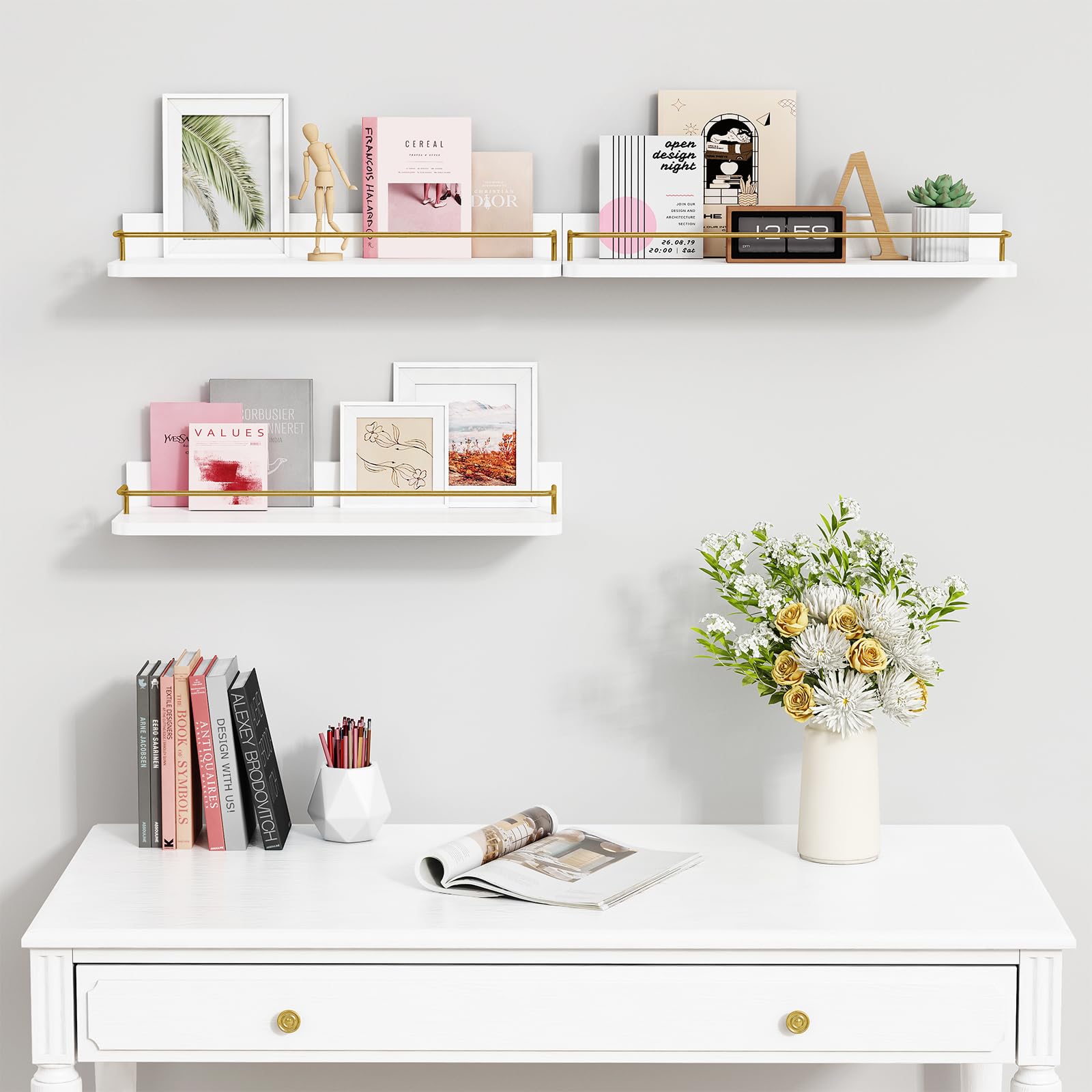 Forbena floating shelves in a nursery create tidy, accessible storage