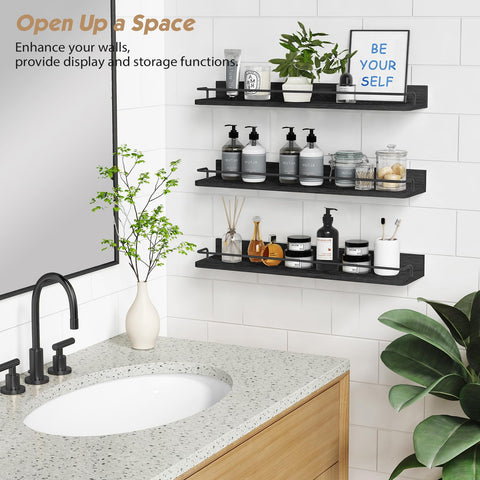 Forbena floating shelves with rail secure display for decor and essentials in any room.