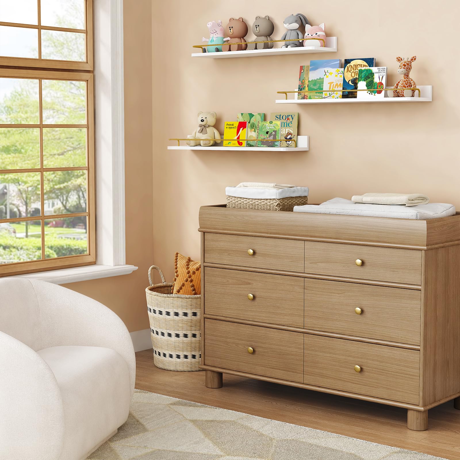 Forbena gift-worthy white and gold shelves pair practical storage with stylish gift appeal.