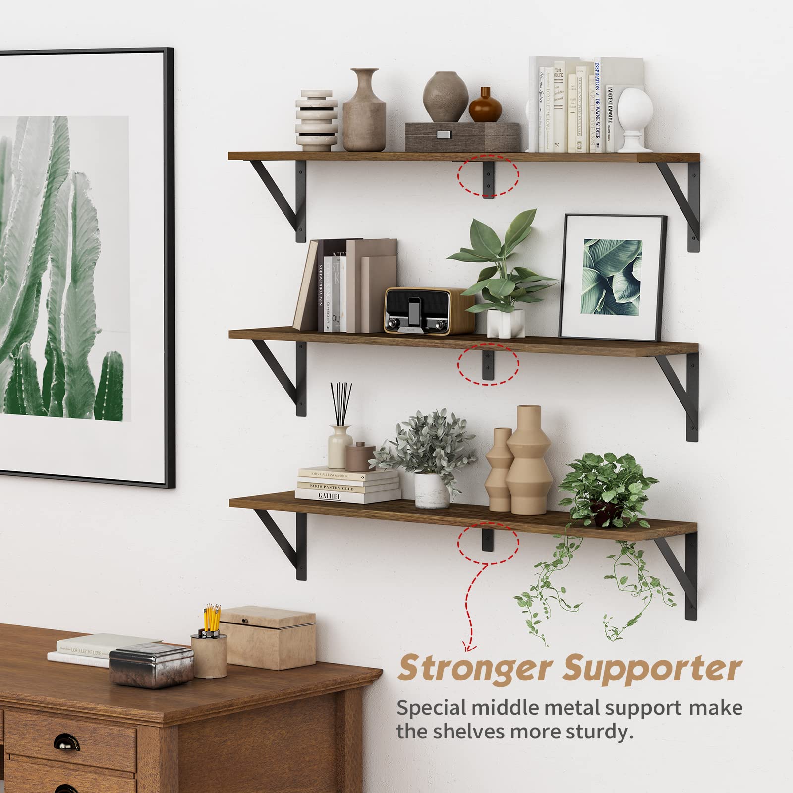 Forbena natural wood with industrial iron supports, up to 40 lb capacity