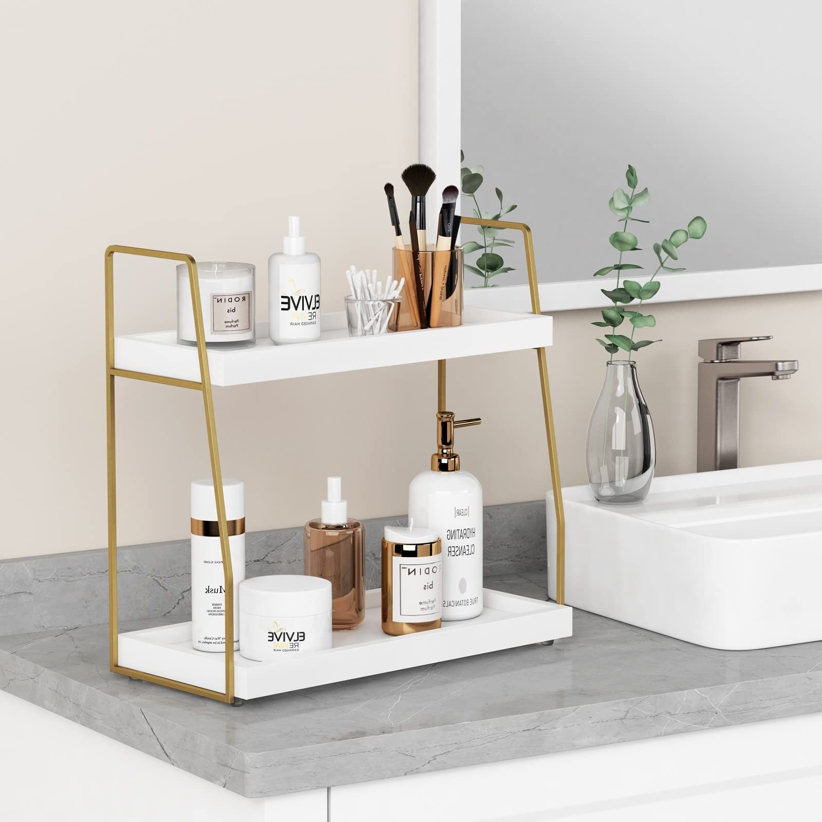 Forbena paulownia wood shelf detail with gold frame.