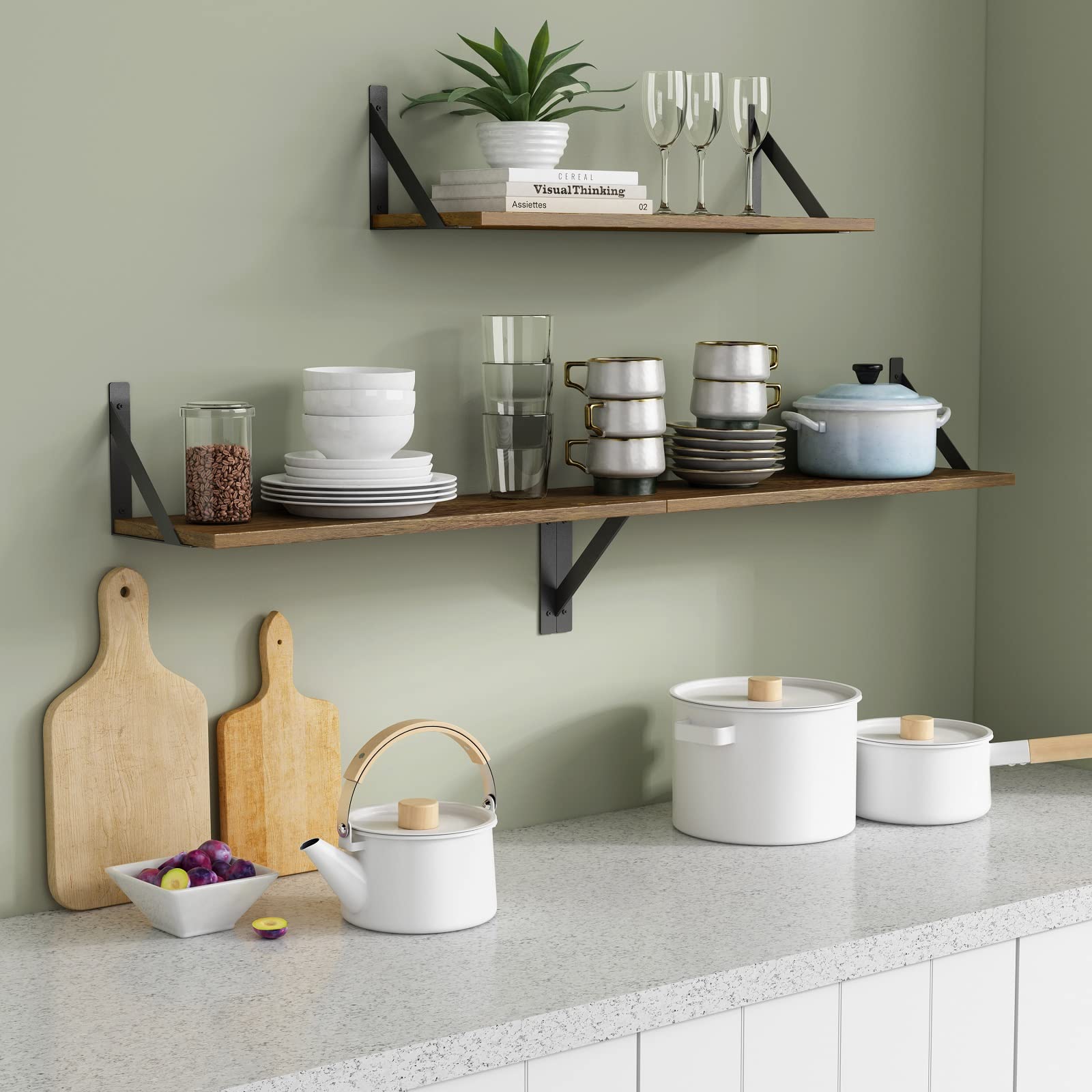 Forbena Paulownia wood shelves offer light, sturdy storage.