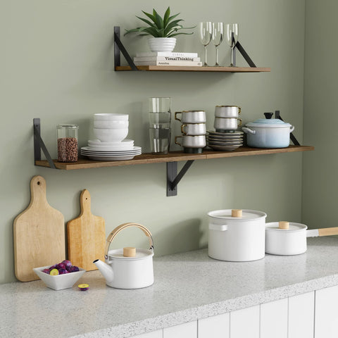 Forbena Paulownia wood shelves offer light, sturdy storage.