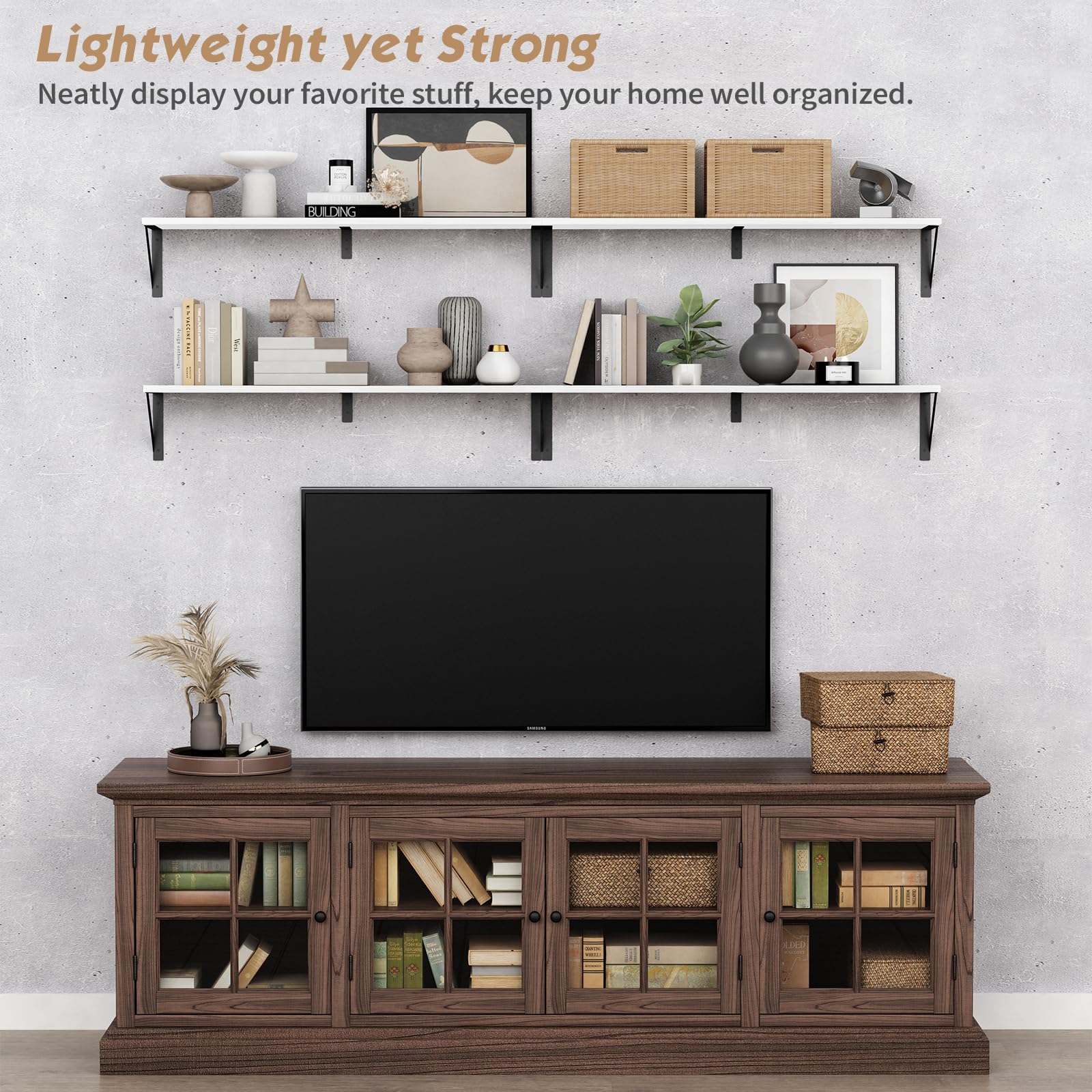 Forbena solid wood shelf with white finish for a durable, stylish look.