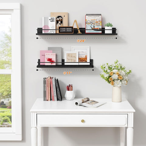 Forbena solid wood shelves with rustic white texture and metal accents.