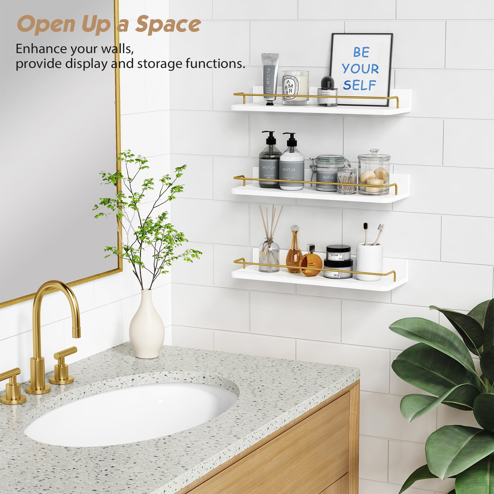 Forbena wall display shelves enhance bedroom or living room decor