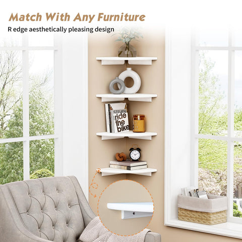 Forbena wall-mounted corner shelves installed with hardware for easy setup.