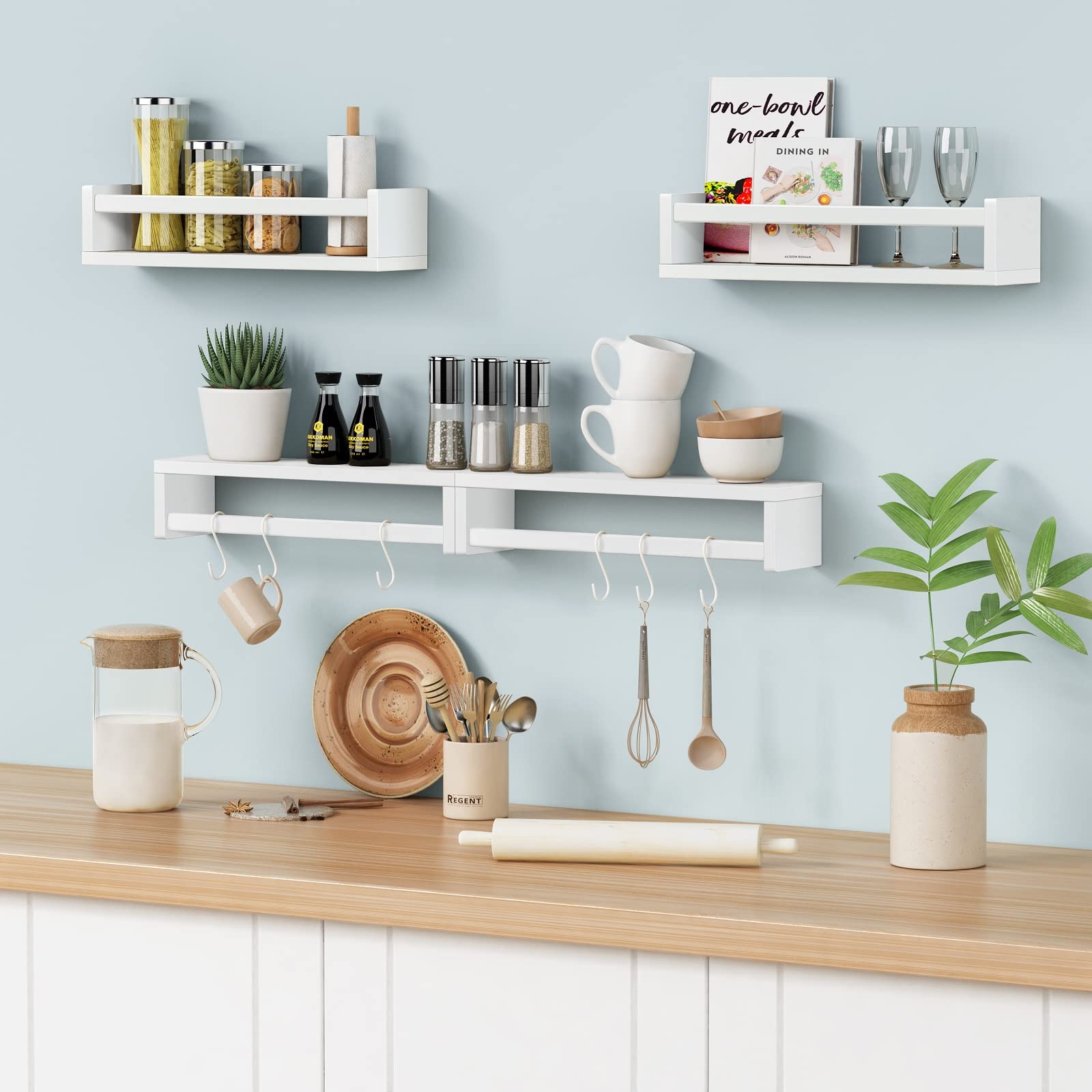 Forbena set of four shelves helps organize toys, books, and decor.