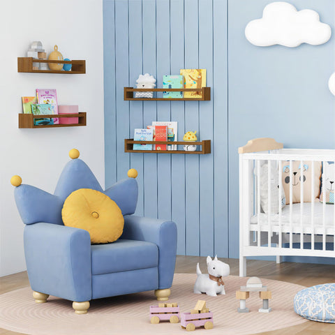 Forbena wall-mounted shelves in pine wood with dark brown finish in a kids room