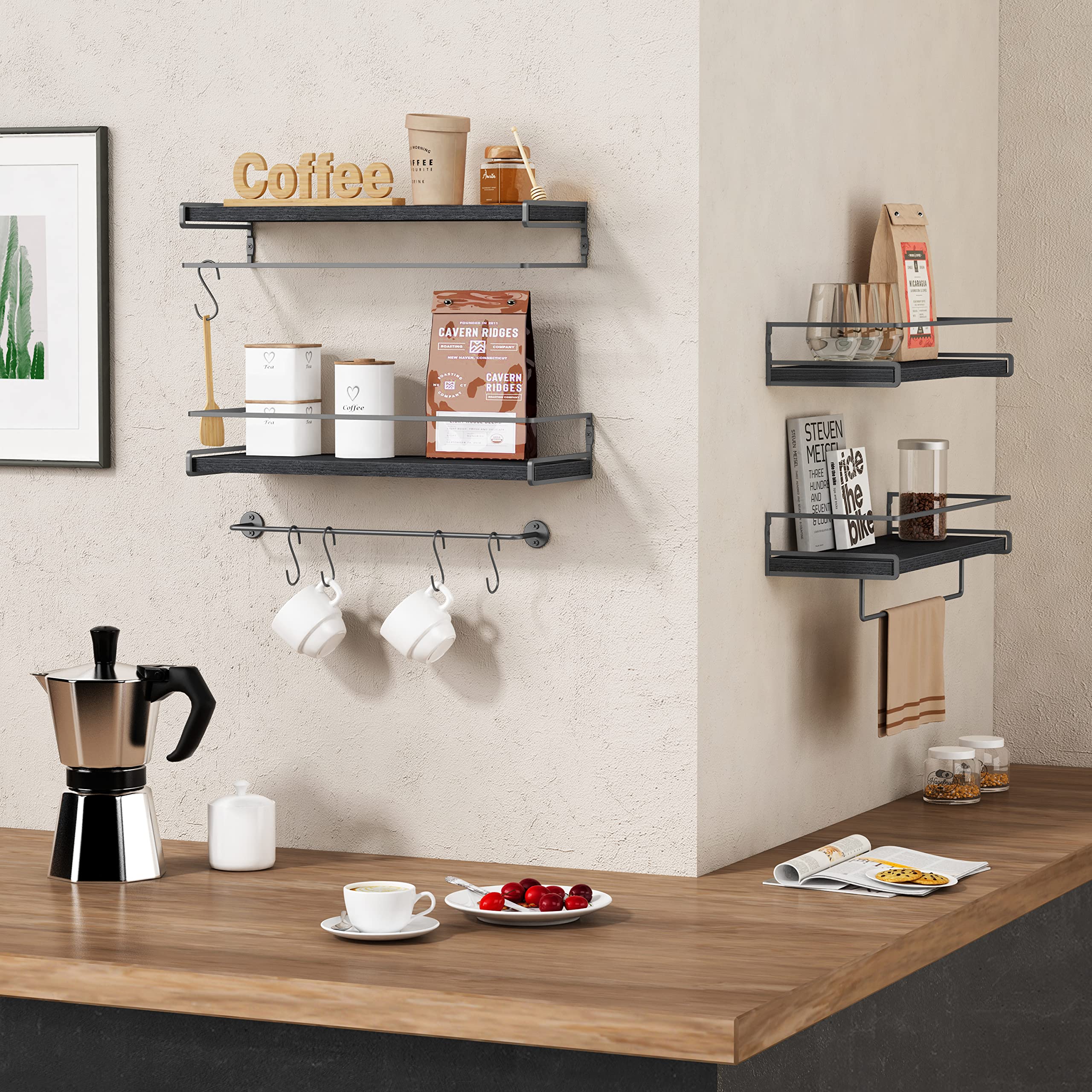 Forbena wall-mounted grey shelf ideal for bathroom and kitchen items.