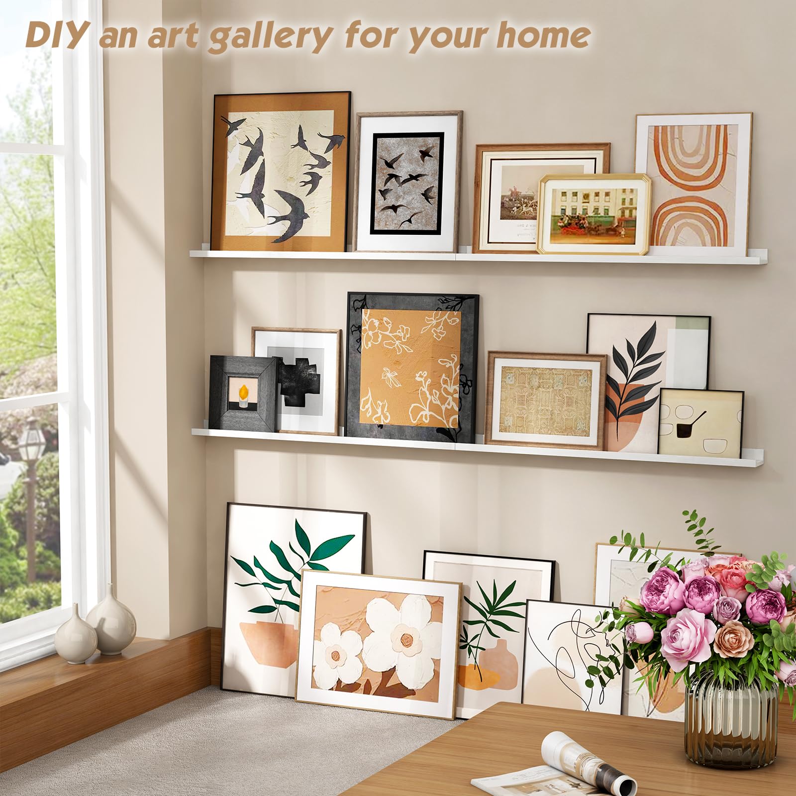 Forbena white four-pack wall shelves organized with decor