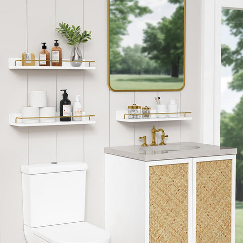 Forbena white and gold wall shelves highlight a modern display in living spaces