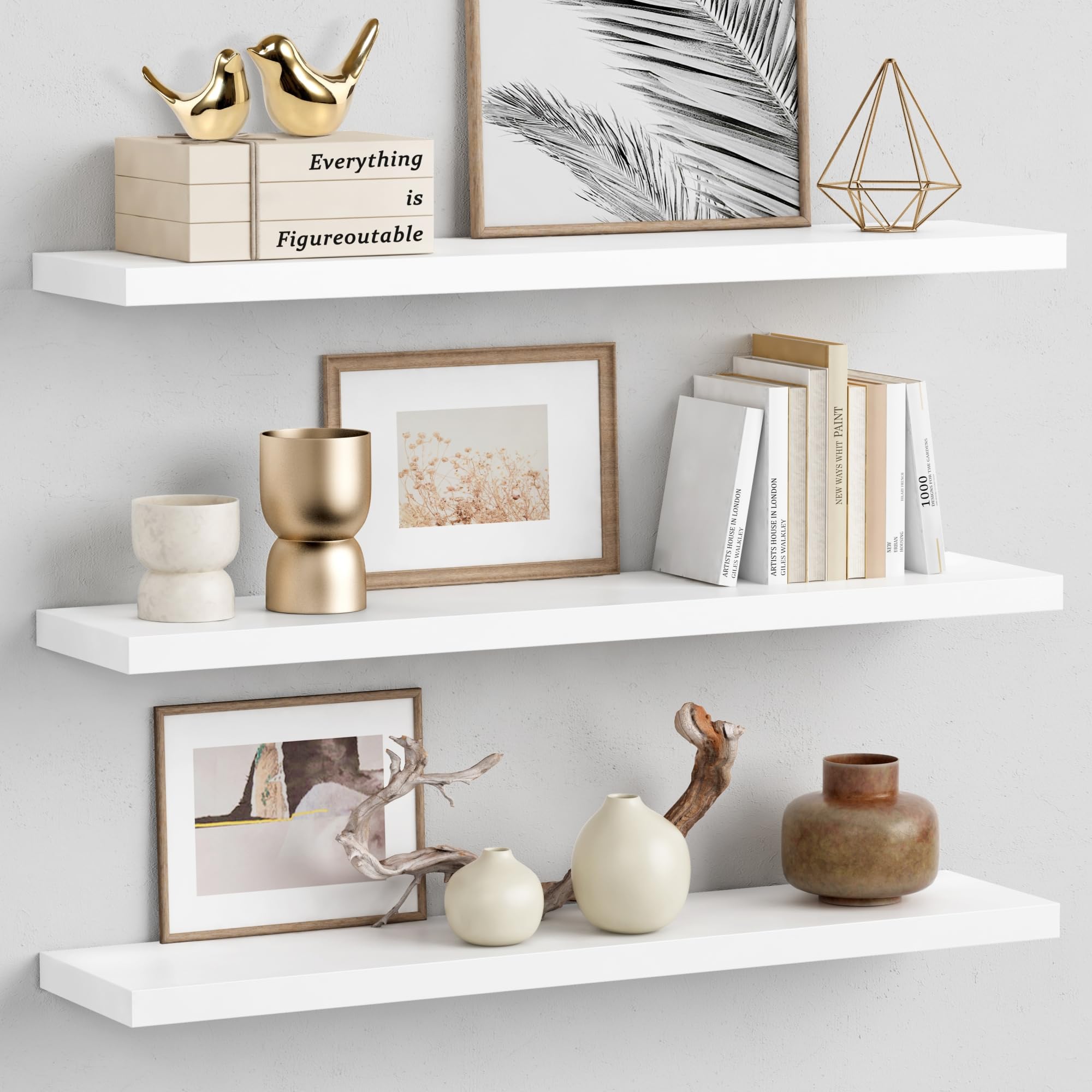 Forbena white 36-inch floating shelf front view for display and storage