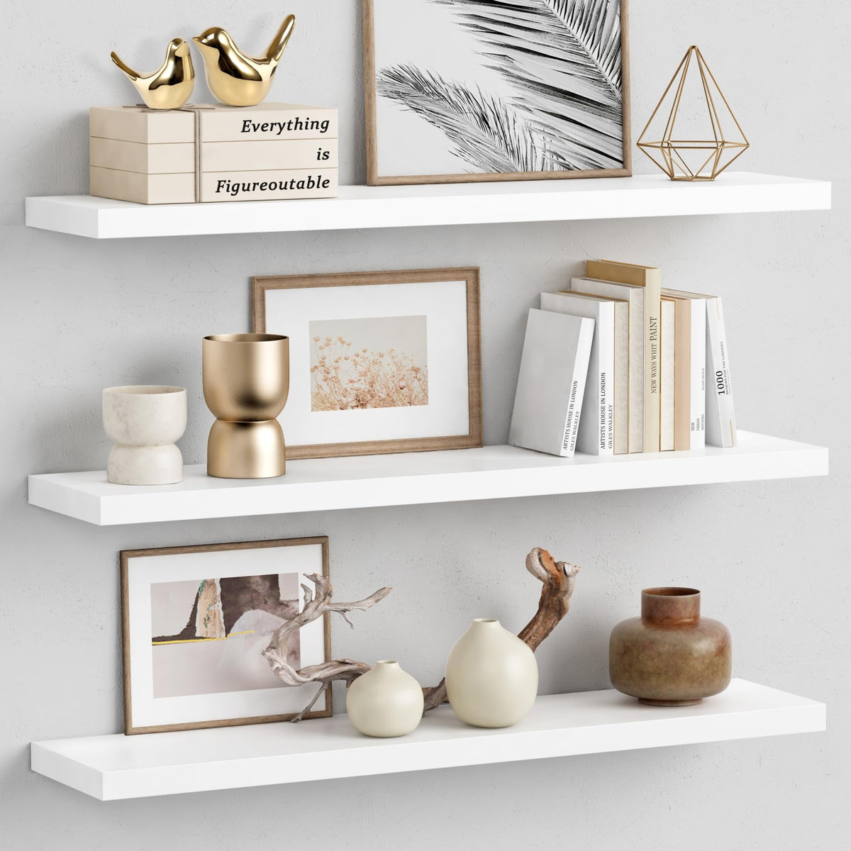Forbena white 36-inch floating shelf front view for display and storage
