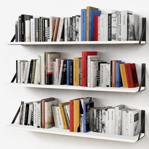 Forbena white floating shelves on wall offering a clean display and extra storage.
