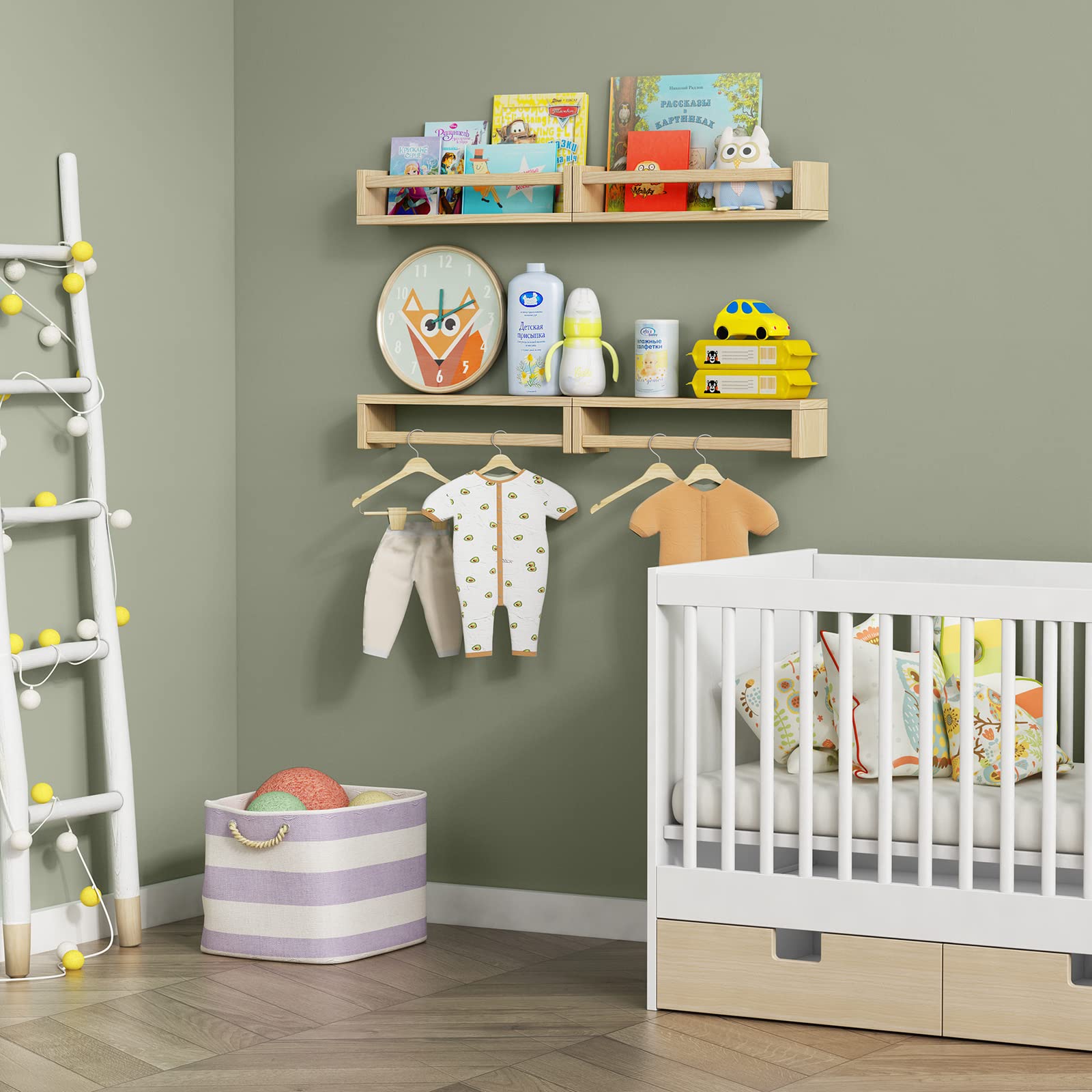Forbena wood shelving set, easy install, durable pine construction.